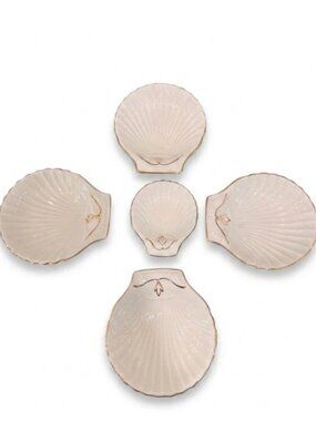 Vintage Foley Bone China Shell Dishes Stoniers Liverpool Gold Trim Set of 5